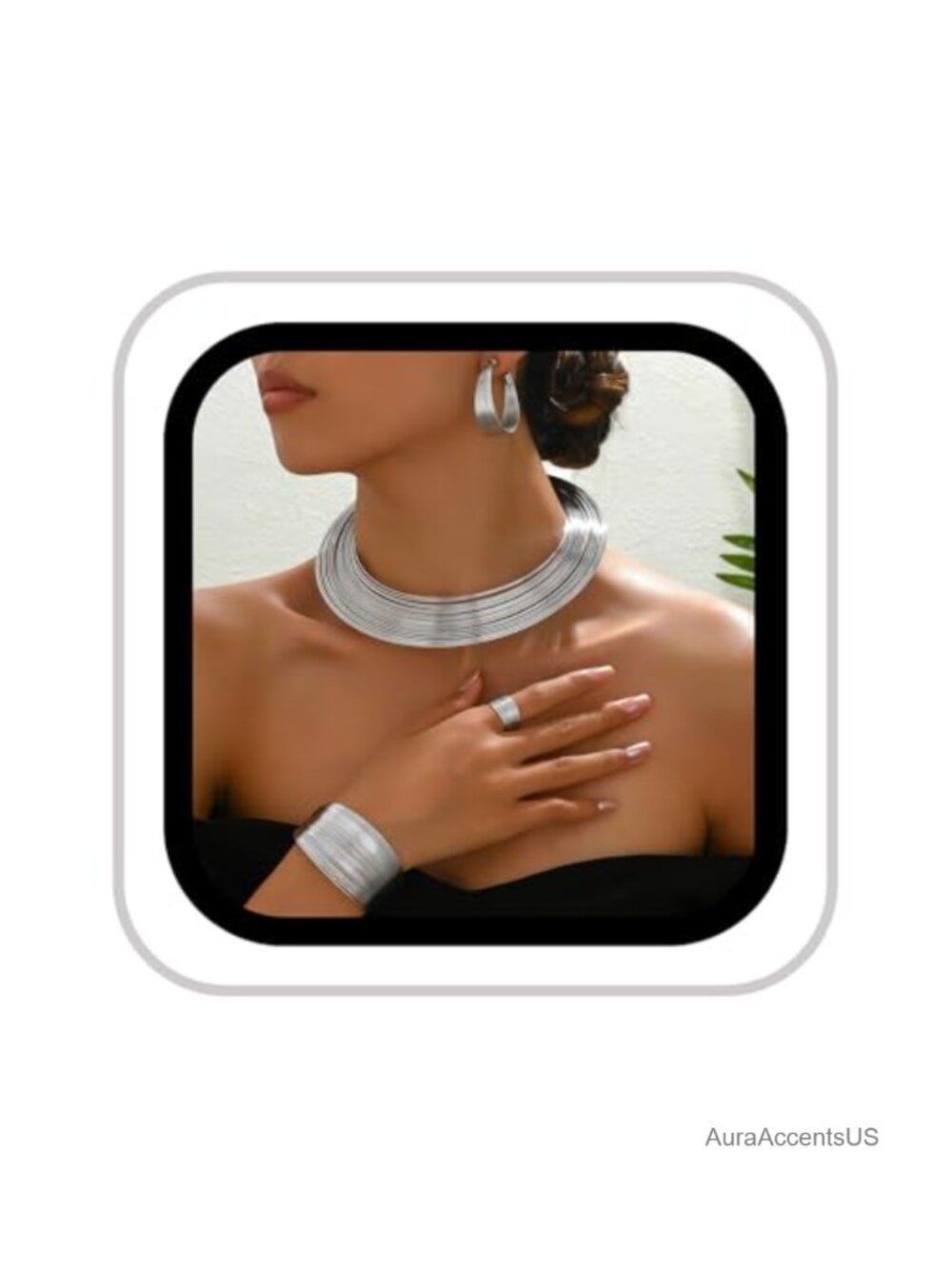 4 Pc Gold Plated African Jewelry Set Choker Earrings Bracelet Ring Women